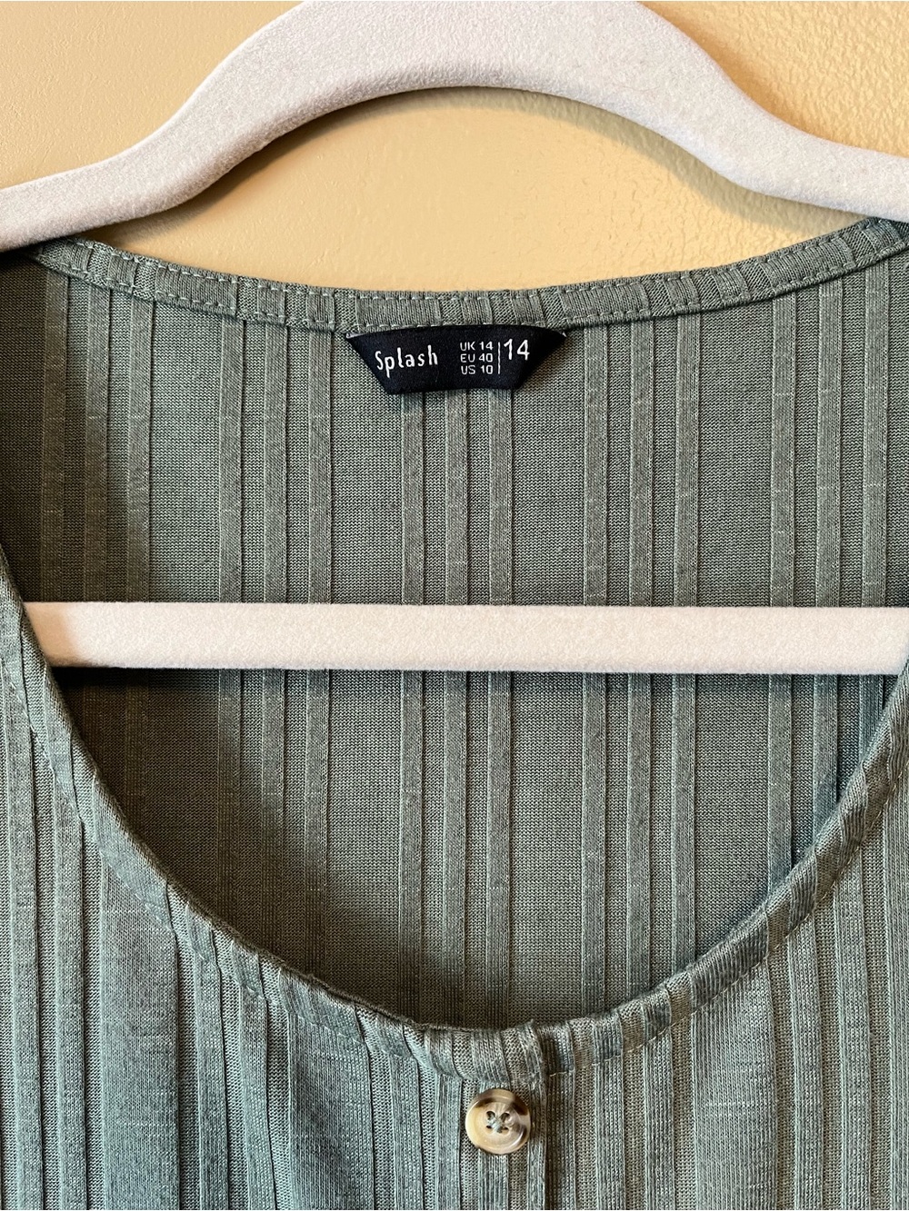 Olive Green Ribbed Button-Front Dress - Picture 6 of 7